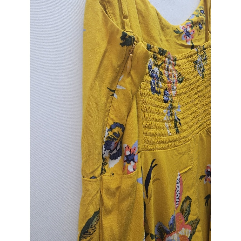 Floral Spaghetti Strap Fit And Flare Dress Golden Yellow L SPRING BASIC - Picture 3 of 4